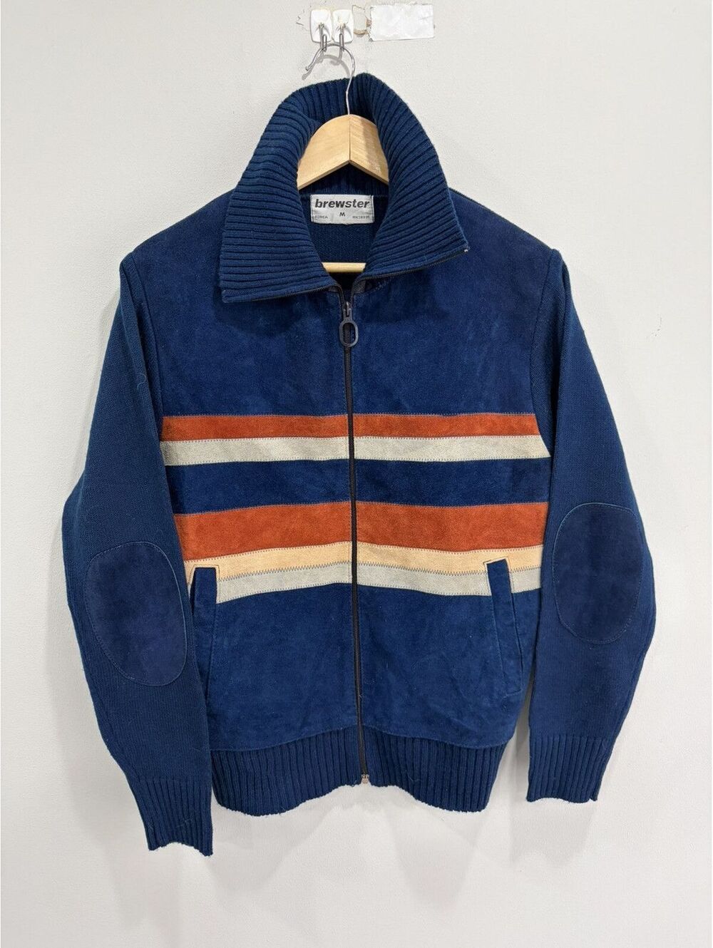 Vintage 70s 80s Brewster Knit Sweater Zip Up Striped